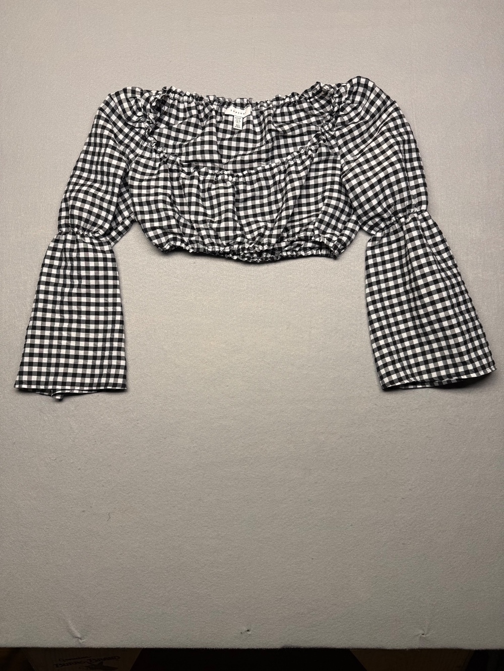 Topshop Gingham Crop Top Petite US 6 Black White